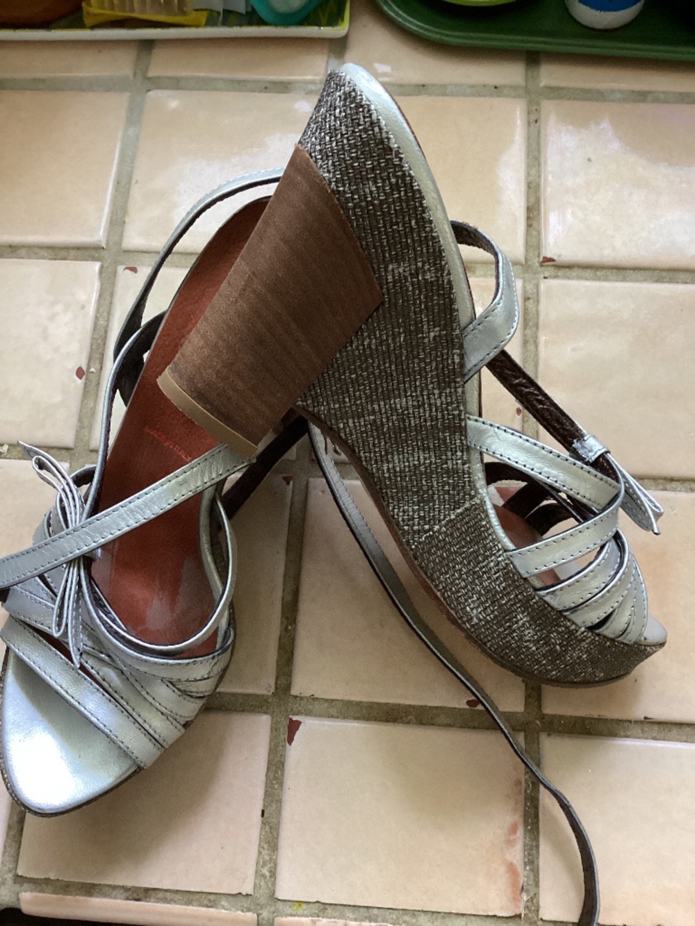 Miss Sixty Pumps silver Leather ankle strap  pumps 37 6.5 3” heel